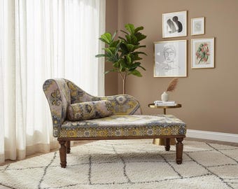Fainting chaise lounge, Handmade sofa, Upholstered lounging sofa, Wood work sofa, Sofa for footboard, Rolled arm sofa, Relaxing sofa