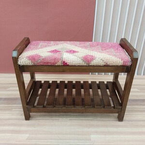Handmade wooden bench, Kilim upholstered shoe organizer, Rustic storage ottoman, Entryway step stool, Mudroom shoe rack, RS Stepstool 59