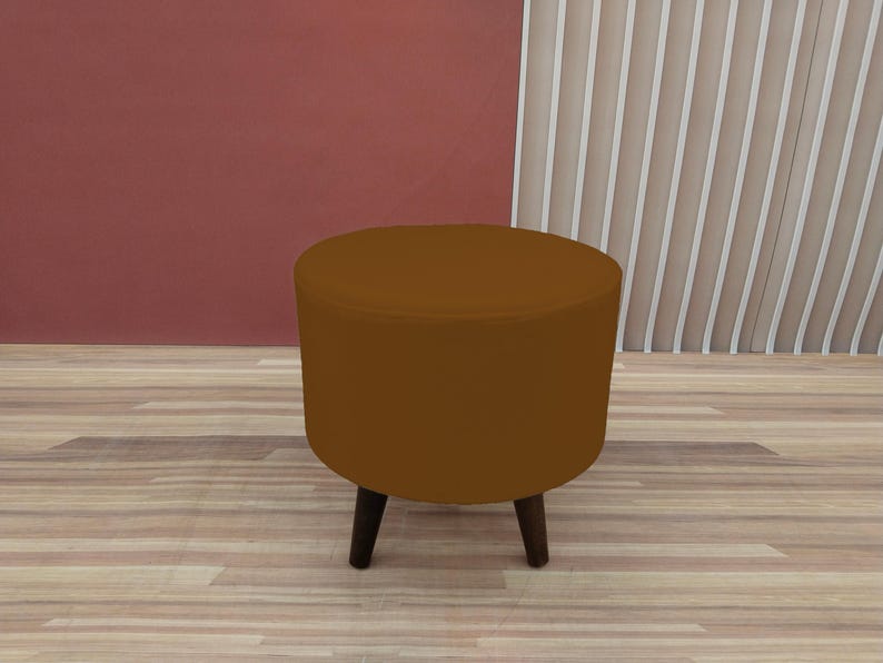 Chocolate brown pouf, Round ottoman bench, Shoe footstool, Dining table chair, Elegant furniture, Bohemian stool, Cozy seating, RS fabric 30