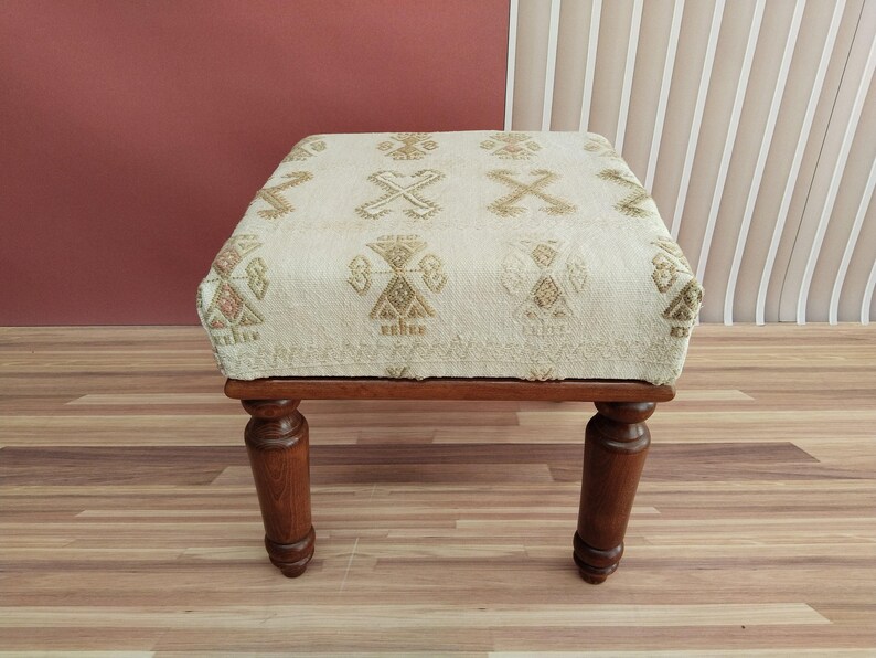 Handmade bench, Classic ottoman, Footstool bench, Kilim upholstered bench, Mudroom bench, Short bench, Extra seating, 18x18x18,