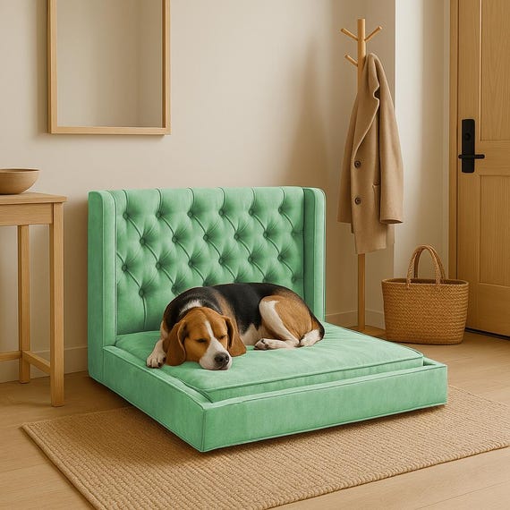 Mint Green Dog Bed, Soft Pastel Pet Sofa, Light Airy Dog Lounge