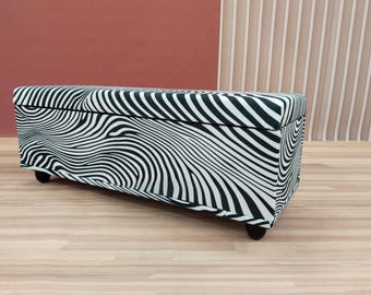 Zebra pattern bench, Indoor bench, Storage bench, Handmade bench, Ottoman organizer, Bedroom bench, Bedside bench, Wooden bench  RS 102