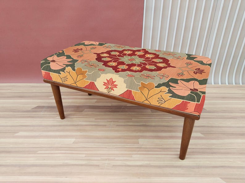Fall color bench, Flower print bench, Nomadic bench, Piano chair, Ottoman mid table, Artistic bench, Hallway shoe bench, Chic decor, RSB 255
