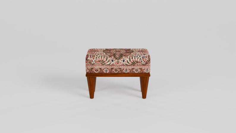 Tribal patterns stool, Floral print rug bench, Ottoman pouf, Oriental foot rest, Footstool for couch, Shoe rack, 9x18x14, RSB 9x18 755-00