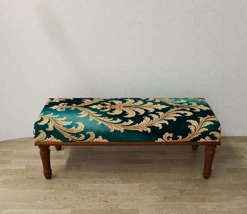 Emerald green pouf, Palace style bench, Luxury decor, Boho kitchen chair, Baroque shoe bench, Pet friendly stool, Ottoman end table, RSB 389