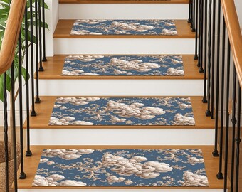 sky theme stair mat, chic step rug, rustic hall runner, versatile tread pad, baroque stair mat, eclectic entry rug, cozy welcome mat, RS 421