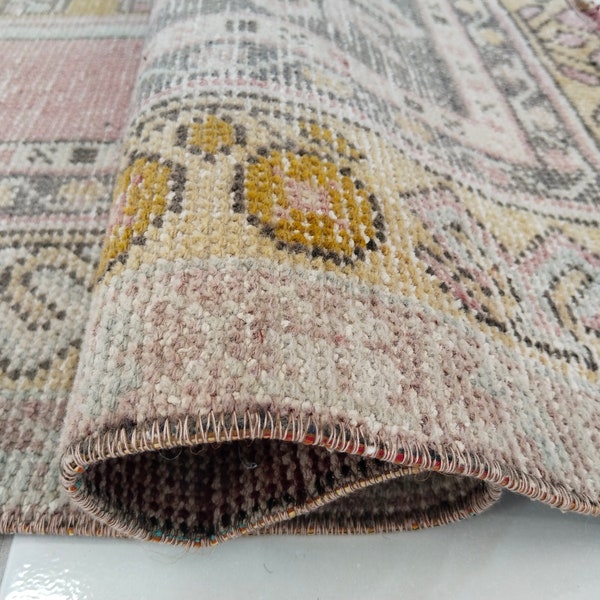 vintage rug, blush pink rug, handmade rug, cottagecore rug, turkish rug, wool jute rug, oushak area rug, 4.1x7.4 ft, designer gift, RS 1129