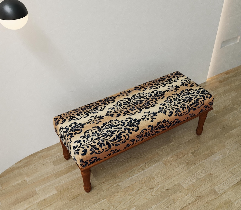 Unique home decor, Baroque furniture, Modern shoe bench, Saloon side table, End of bed bench, Ottoman piano bench, Regular footrest, RSB 393