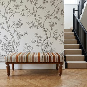 Earthy Striped Kilim Bench | Long Narrow Entryway Foyer Seating Piece RSV 45
