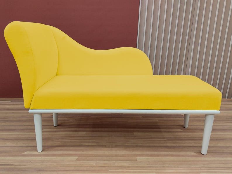 Soft cushioned bench, Chaise lounge chair, Special event lounge, Summer style decor, Bench with backrest, Fainting couch, Sunset orange seat