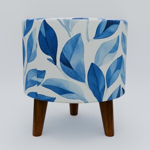Leaf pattern bench, Blue white pouf, Heartwarming gift, Round footstool, Livingroom furniture, Entryway shoe bench, Round mid table, RS 207