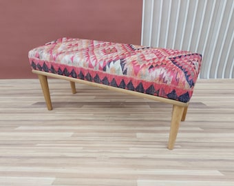 Handmade bench, Wood work bench, Upholstered bench, End of bed bench, Living room bench, Tufted bench, Boho style bench, RSB 70