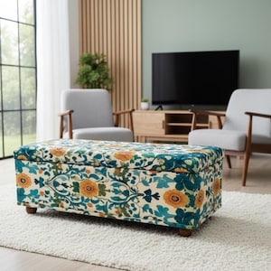 Handmade storage bench, Upholstered trunk, Bedroom storage, Living room organizer, Entry shoe bench, Sitting storage, RS 01 image 1