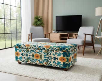 Handmade storage bench, Upholstered trunk, Bedroom storage, Living room organizer, Entry shoe bench, Sitting storage, RS 01