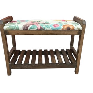 Cream Spring Garden Shoe Rack Bench | Narrow Entryway Shoe Storage | Boho Turkish Handmade