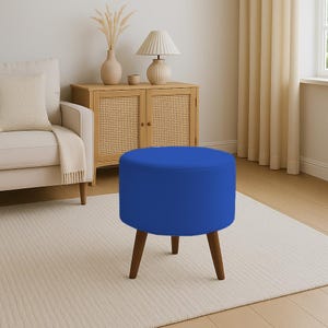 Front window seat, Accent stool, Round side table, Navy blue pouf stool, Interior decor, Durable footrest, Bedroom pouf, RS fabric 19