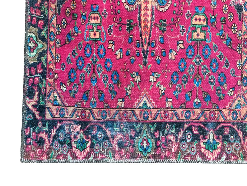 Pink Rug, Handknotted Rug, Blue Rug, Indoor Non-Slip Rug, Bohemian Rug, Chenille Cotton Rug, Polyester Rug, Modern Rug, Washable Rug