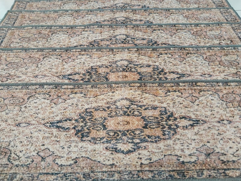 machine washable rug, stair treads mat, bohemian rug, easy to clean rug, washable runner rug, non slip rug, anti-slip stair rug, RS 446-0