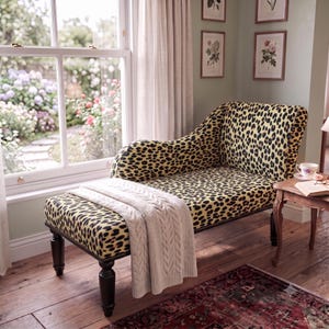 Bold Leopard Pattern Bedroom Daybed | Animal Print Chaise Lounge, RS 59