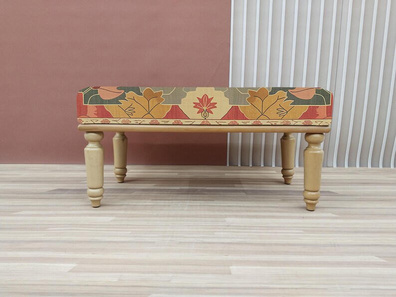 Fall color bench, Flower print bench, Nomadic bench, Piano chair, Ottoman mid table, Artistic bench, Hallway shoe bench, Chic decor, RSB 255