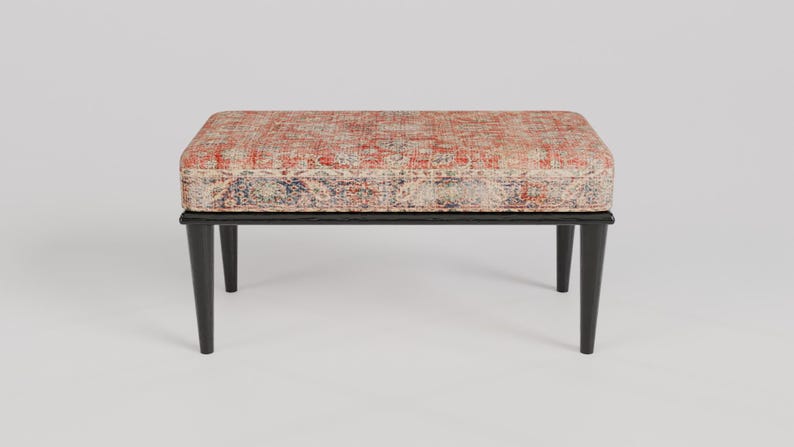 Oushak rug pattern bench, Piano bench, Handmade ottoman, Decorative bench, Entry bench, Shoe bench, End of bed bench, Rustic bench, RSB 57