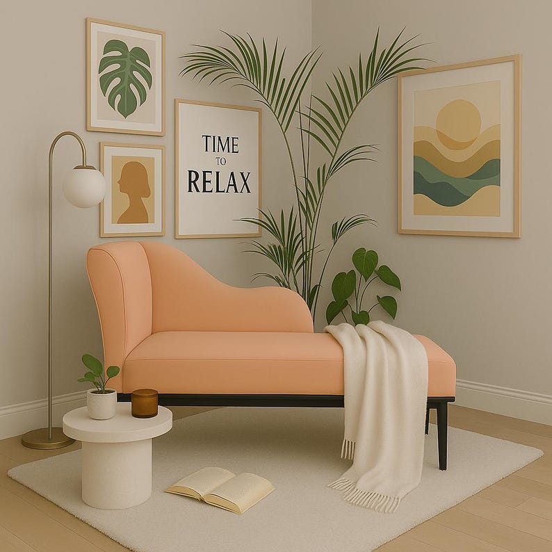 Soft cushioned bench, Chaise lounge chair, Special event lounge, Summer style decor, Bench with backrest, Fainting couch, Sunset orange seat