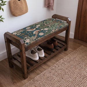 Banco Sapateira Botânica Pavão Azul-petróleo | Armário para Sapatos de Corredor | Estilo Boho Turco Feito à Mão imagem 10