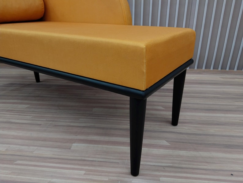 Soft cushioned bench, Chaise lounge chair, Special event lounge, Summer style decor, Bench with backrest, Fainting couch, Sunset orange seat