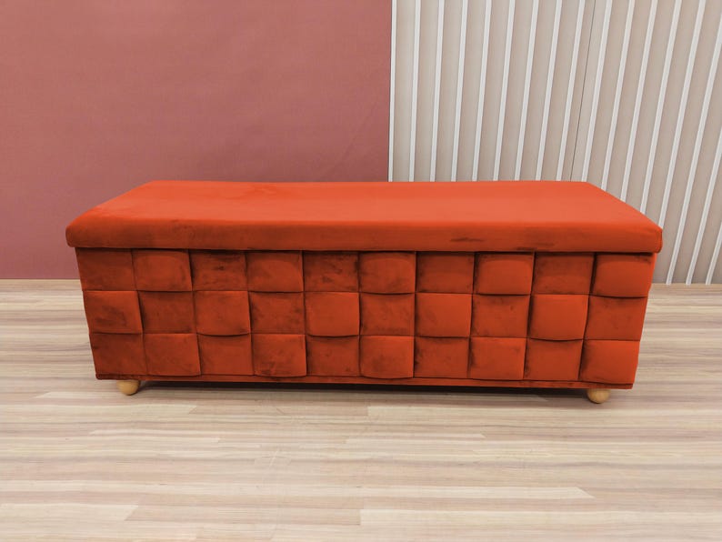 Rust orange trunk, Bedside commode, Siting storage, Textured upholstery, Stylish storage, Nomadic furniture, Room organizer, RS 3D fabric 04