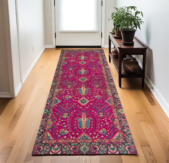 Pink Rug, Handknotted Rug, Blue Rug, Indoor Non-Slip Rug, Bohemian Rug, Chenille Cotton Rug, Polyester Rug, Modern Rug, Washable Rug