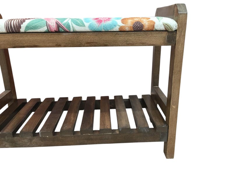 Cream Spring Garden Shoe Rack Bench | Narrow Entryway Shoe Storage | Boho Turkish Handmade