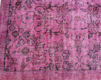 ダークピンクのラグ、オリエンタルラグ、キッチン用ラグ、ヴィンテージ