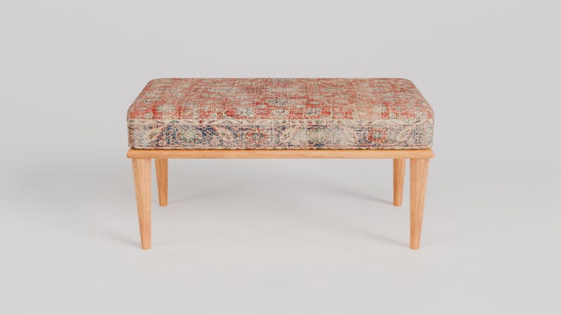 Oushak rug pattern bench, Piano bench, Handmade ottoman, Decorative bench, Entry bench, Shoe bench, End of bed bench, Rustic bench, RSB 57