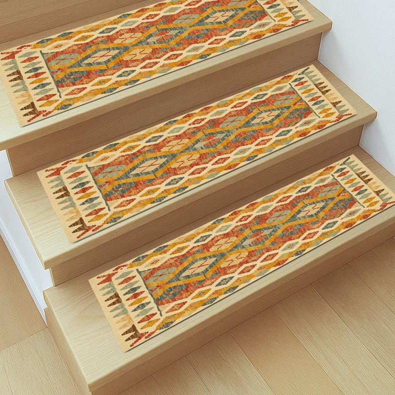 artistic rug decor, summer vibe mat, cozy stair rug, premium print rug, orange home decor, cute runner rug, soft stair mats, RS 300