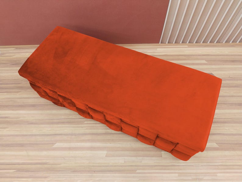 Rust orange trunk, Bedside commode, Siting storage, Textured upholstery, Stylish storage, Nomadic furniture, Room organizer, RS 3D fabric 04