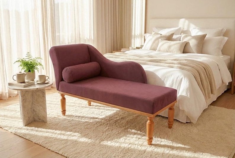 Wine red lounge, Swanky home decor, Romantic furniture, Fascinating daybed, Fireside cuddling sofa, Boho chaise lounge, Modern lounge chair