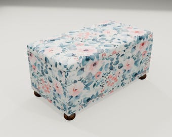 Floral Open Storage Bench | Fabric Ottoman Trunk Padded Seat, RS 193