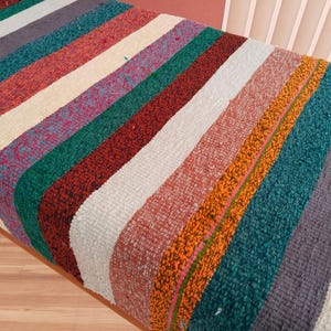 Colorful Kilim Bench | Handwoven Vintage Rug Ottoman | Eclectic Entryway Seating image 12