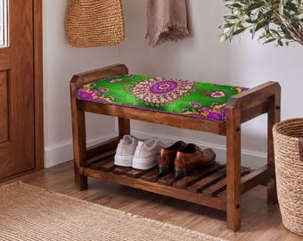 Lime Purple Bloom Shoe Cabinet Bench | Closet Storage Organizer