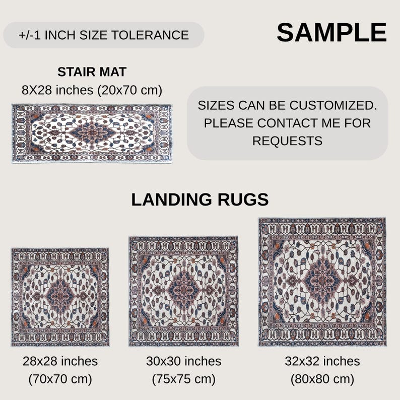 a collection of four different sizes of rug and stair mat samples, each with a unique size and dimensions.