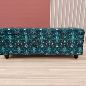 Mudroom bench, Elegant storage bench, Ottoman seat,  Chenille fabric bench, Traditional bench, Laundry bench, Green color bench RS 232
