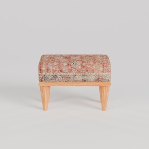 Red print rug stool, Bathroom bench, Footstool for chair, Boho home decor, Cozy footstool, Patio foot rest, Shoe rack, 9x18x14" RSB 9x18 57