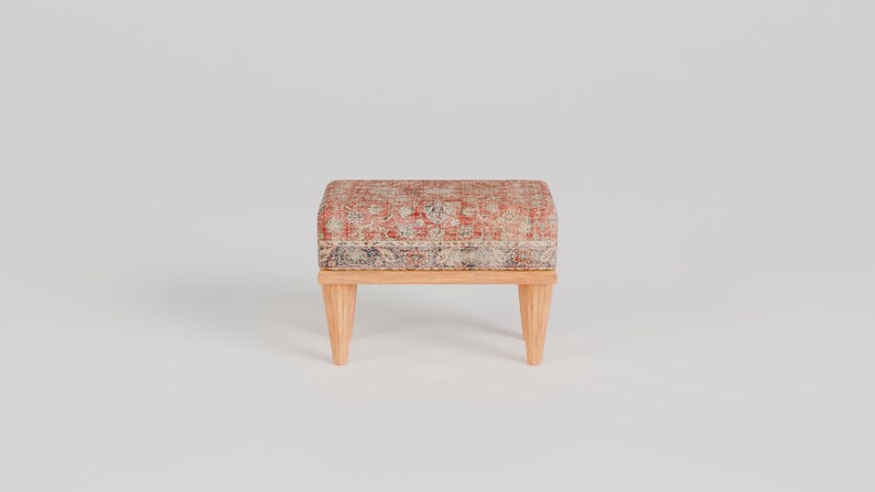 Red print rug stool, Bathroom bench, Footstool for chair, Boho home decor, Cozy footstool, Patio foot rest, Shoe rack, 9x18x14" RSB 9x18 57