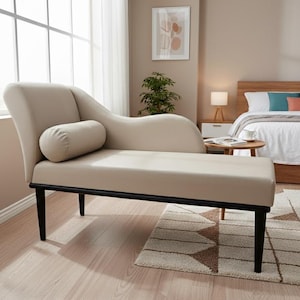 Sand color long seat, Handmade lounge, Comfy chaise lounge, Heartwarming gift, Front window seating, Ottoman bench, Luxury home decor