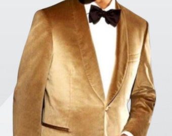 Men.s Blazer Jacket velvet beige Vintage Dressing Men Gown Wedding Dinner Jacket Gift for husband