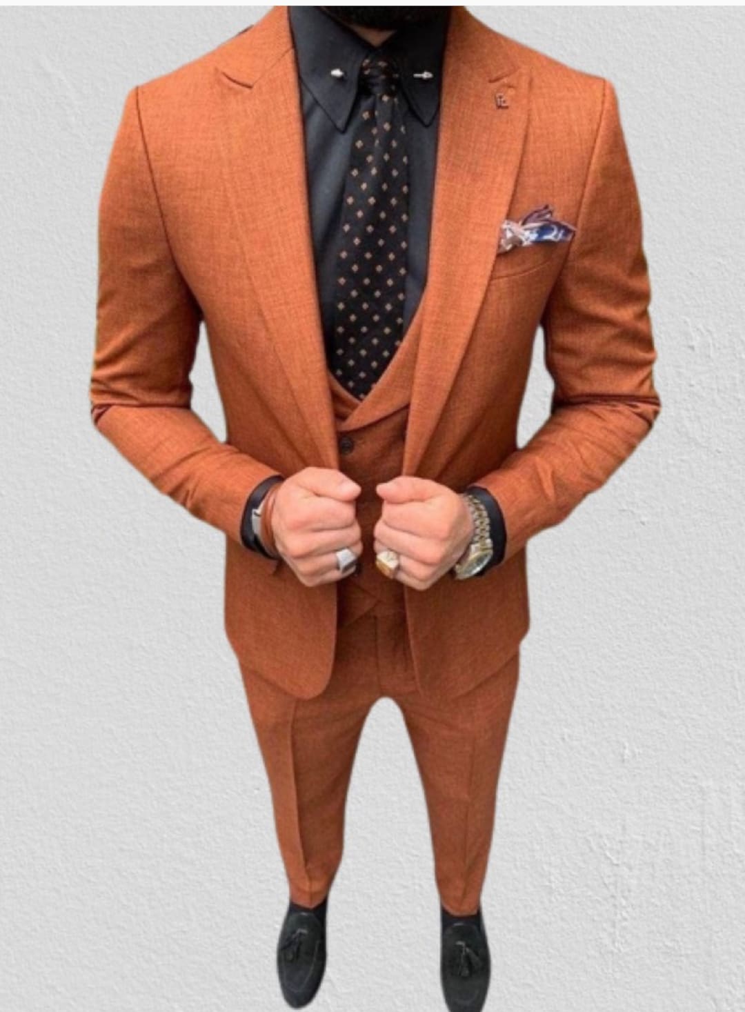 Mens Orange Suit Wedding Suitrustic Groomsmen Suit Gift Etsy