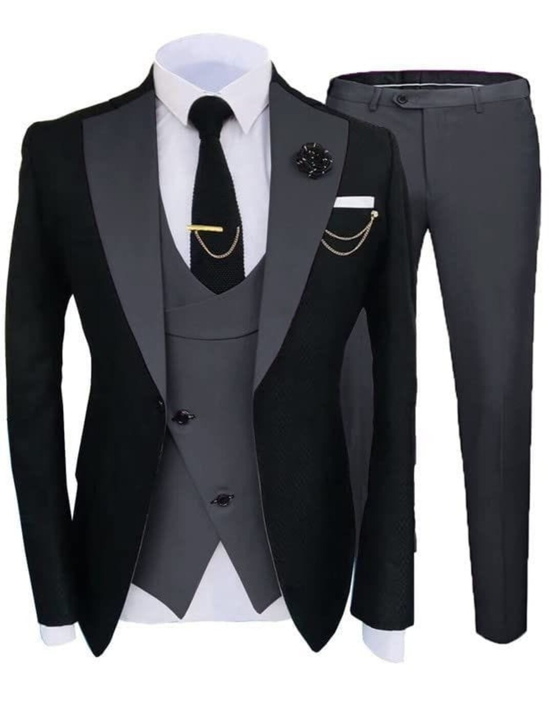 Men's Black Suit Wedding Suit Grooms Wear Suit 3 Piece - Etsy