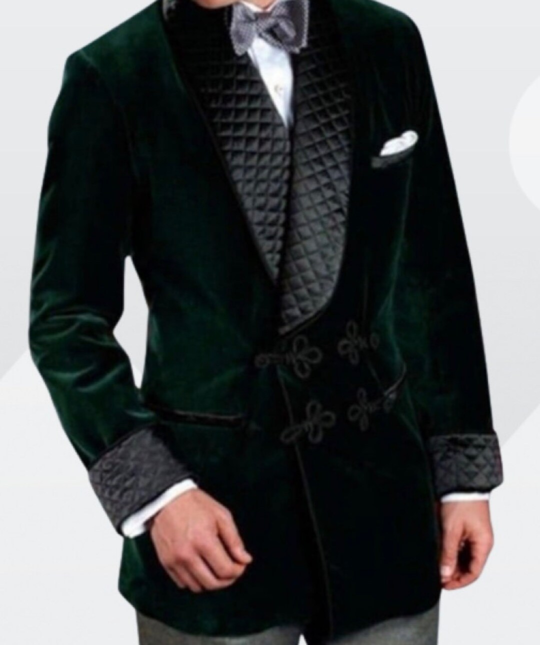 Men's Velvet Dressing Gown Smoking Jacket Green Quilted Etsy