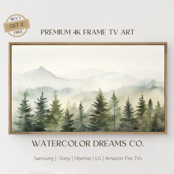 Vintage Samsung TV Frame Art, Wilderness Art Print, Pine Trees, Landscape Painting, Tv Wallpaper, Cabin Decor, Watercolor Painting, Scenery