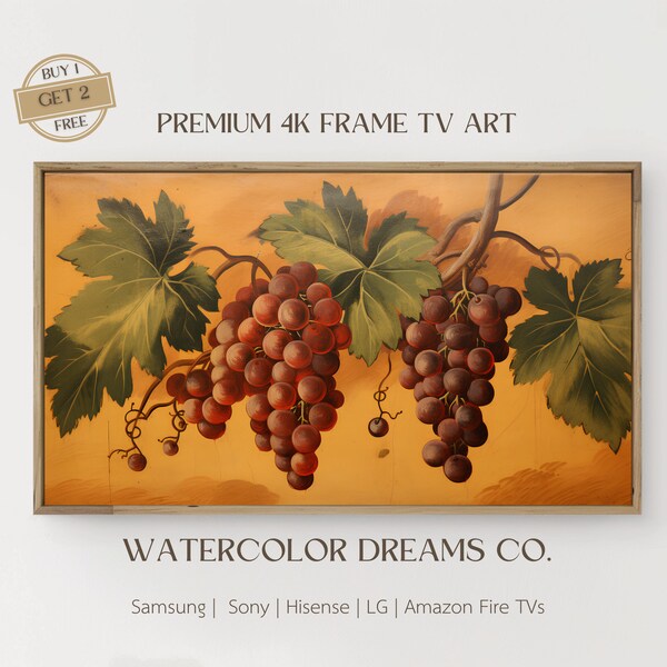 Grapes Samsung Frame Tv Art | Tv Wallpaper | Vintage | Muted Colors | Fruit | Frame Tv |  Still Life Grapes Painting | Still Life Painting